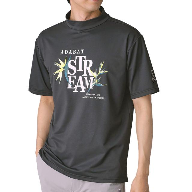 アダバットストリーム　ADABAT STREAM　ストレッチ フラワープリント モックネック半袖Tシャツ_1