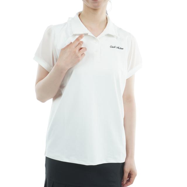 セシルマクビー グリーン　CECIL McBEE green　ストレッチ シアー半袖ポロシャツ　レディス