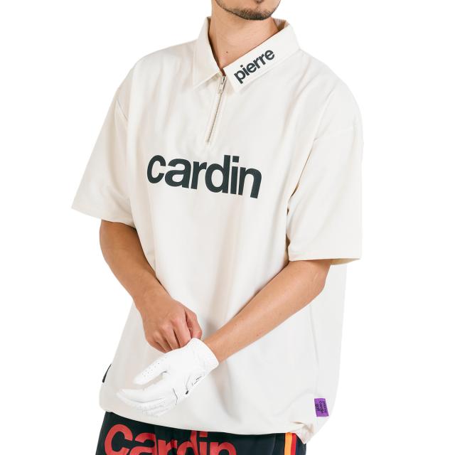 ピエールカルダンゴルフ　pierre cardin golf　ストレッチ ロゴデザイン半袖ジップポロシャツ
