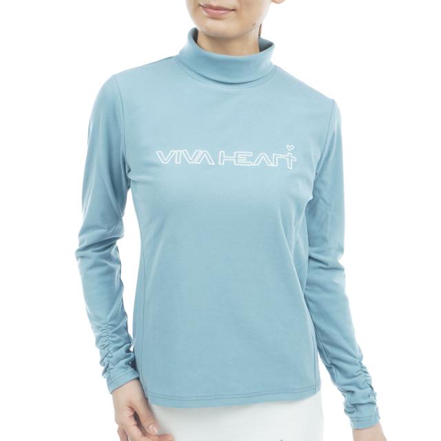ビバハート　VIVA HEART　ストレッチ 袖口シャーリング 長袖モックネックシャツ　レディス
