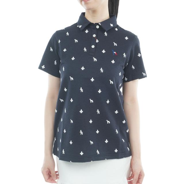 アダバットネイビー　ADABAT NAVY　モノグラムサッカー半袖ポロシャツ　レディス
