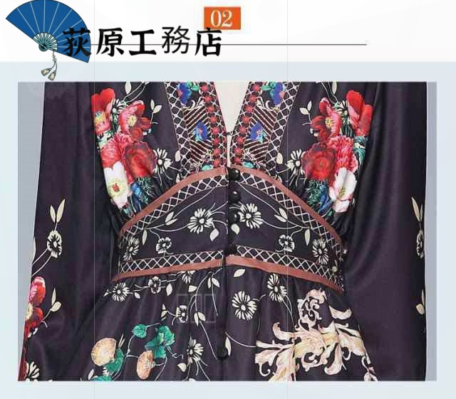 再入荷リクエスト殺到 売上急増中 即納OK 数量限定中 おしゃれ 買い逃し注意 袖あり ドレス 長袖 個性的 パーティードレス レトロ ワンピース Vネック ワンピドレス カジュアル 在庫わずか 花柄 黒 ロング