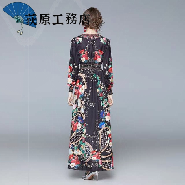 再入荷リクエスト殺到 売上急増中 即納OK 数量限定中 おしゃれ 買い逃し注意 袖あり ドレス 長袖 個性的 パーティードレス レトロ ワンピース Vネック ワンピドレス カジュアル 在庫わずか 花柄 黒 ロング