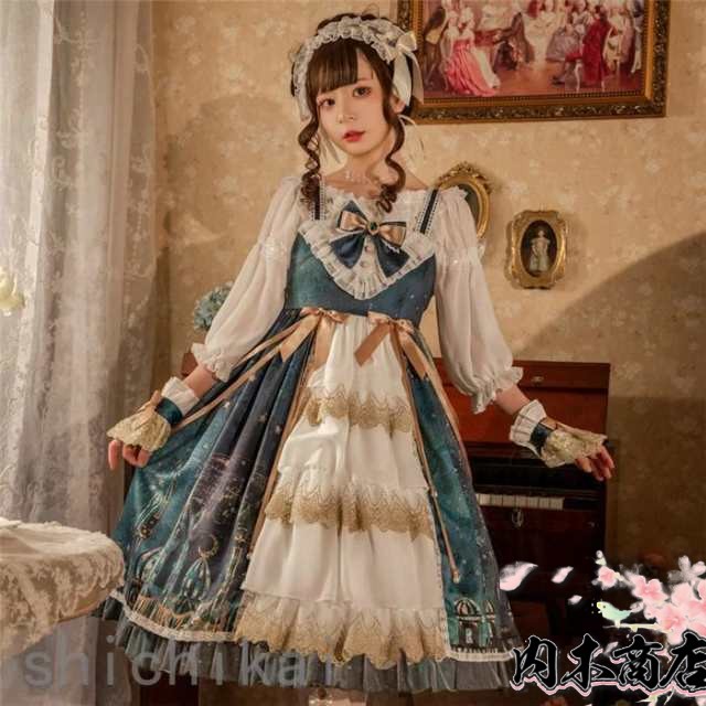 Lolitaワンピース レディース ノースリーブ 少女 お姫様 森ガール フリル襟 レース 蝶結び付き エプロン 膝丈ワンピース ロリータ風 夢かわいい 通学 通勤 茶会 学園祭 ドレス 日常 イベント 忘年会 文化会 ホワイトデーの通販は