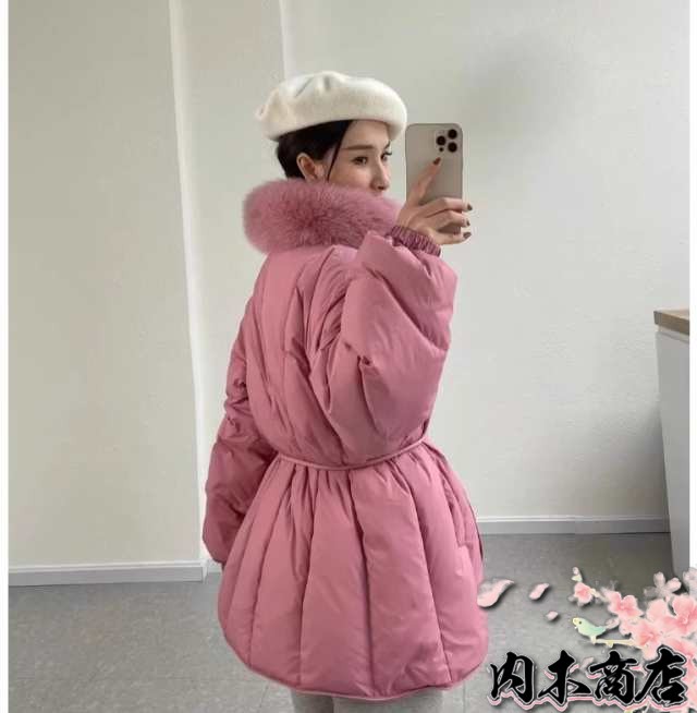 ピンク フォックスファー ショートジャケットコート 染めブルー