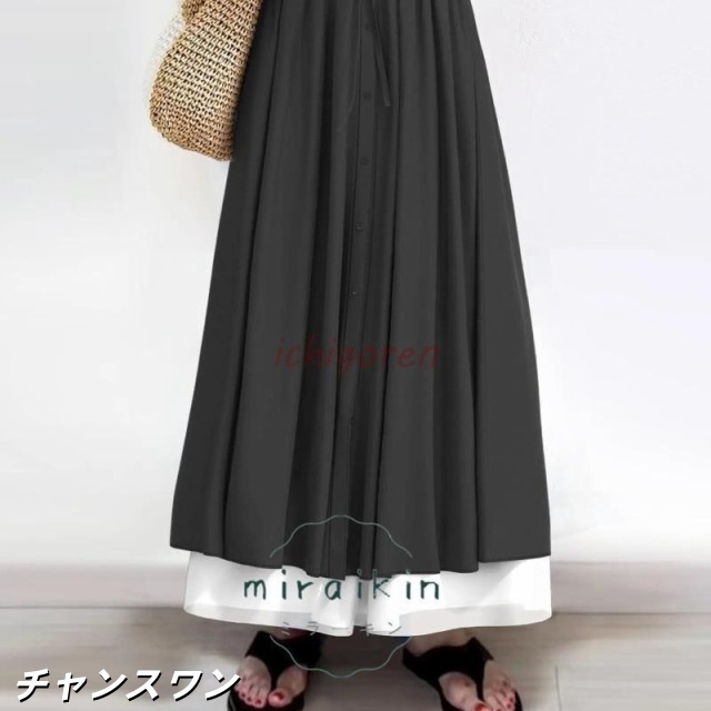 ワンピース レディース ゆったり ギャザー ロング Ａライン 秋 冬 40代 50代 長袖 着痩せ 切り替え レイヤード風 シンプル ナチュラル 折り襟 無地 体型カバーの通販は