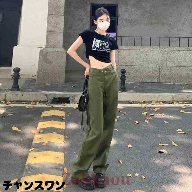 カーゴパンツ レディース ストレートパンツ ワイドパンツ ミリタリー 長ズボン ハイウエスト 作業着 スリム ゆったり 着痩せ おしゃれ ストリートの通販は