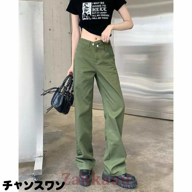 カーゴパンツ レディース ストレートパンツ ワイドパンツ ミリタリー 長ズボン ハイウエスト 作業着 スリム ゆったり 着痩せ おしゃれ ストリートの通販は