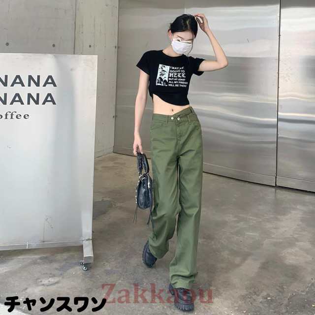 カーゴパンツ レディース ストレートパンツ ワイドパンツ ミリタリー 長ズボン ハイウエスト 作業着 スリム ゆったり 着痩せ おしゃれ ストリートの通販は