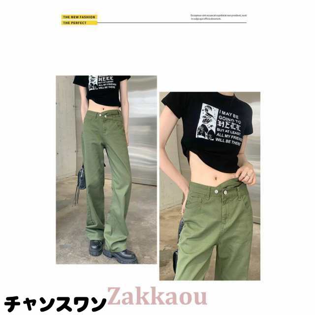 カーゴパンツ レディース ストレートパンツ ワイドパンツ ミリタリー 長ズボン ハイウエスト 作業着 スリム ゆったり 着痩せ おしゃれ ストリートの通販は