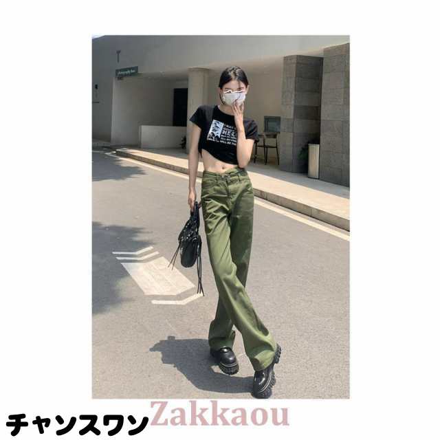 カーゴパンツ レディース ストレートパンツ ワイドパンツ ミリタリー 長ズボン ハイウエスト 作業着 スリム ゆったり 着痩せ おしゃれ ストリートの通販は