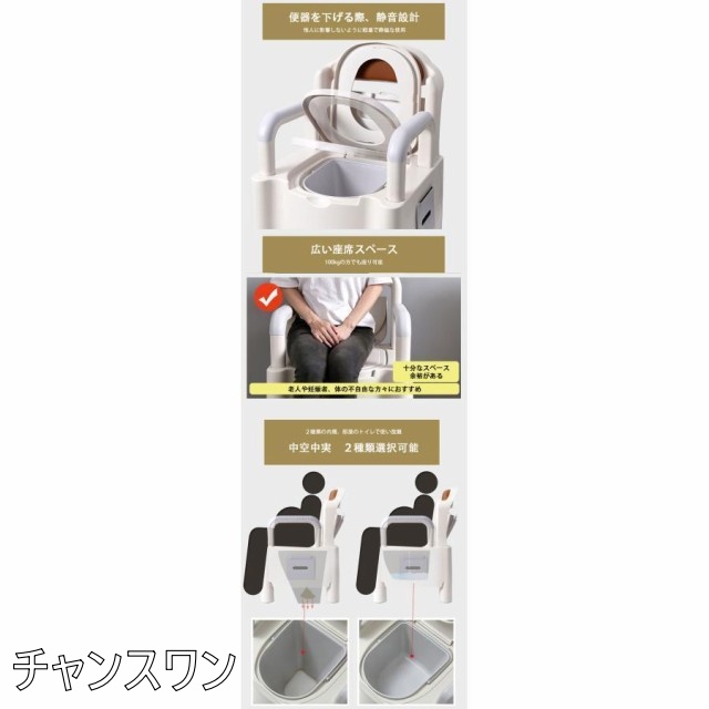 簡易トイレ 水洗トイレ ポータブル便器 背もたれ型 介護用 介護トイレ 介護用品 洋式 蓋つき カラー2色 高機能 幅広いの通販は