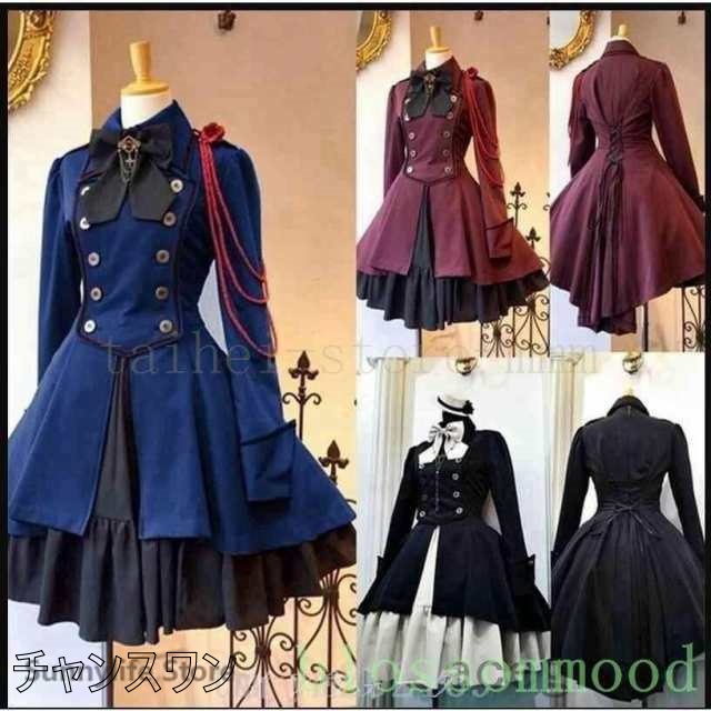 新品膝丈ワンピース軍服ロリータワンピースゴスロリドレスの通販は 6,570円