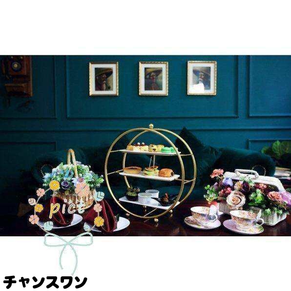 ケーキスタンド アフタヌーンティー サークル ゴージャス 高見え パーティ用 結婚式 誕生日 3段 ゴールドの通販は