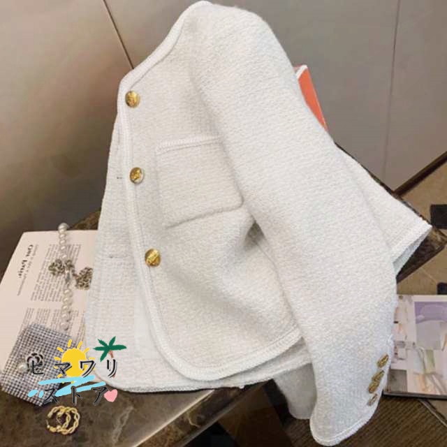 黒 入学式 ツイード 春 カーディガン シンプル 通勤 レディース アウター ショート丈 フォーマル ツイードジャケット ジャケット 夏 白 春 羽織り 金ボタン 【送無】 ノーカラー ノーカラージャケット 卒業式 薄手 おしゃれ セレモニー 普段使いヒマワリストア ノーカラージャケット・コート