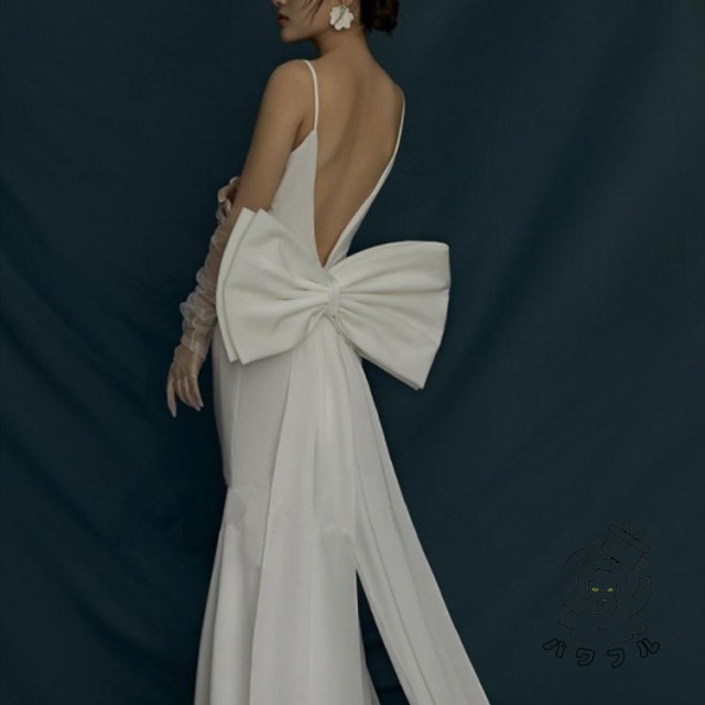 生活快適特集 店長太鼓判 フィッシュテール パフスリーブ 背中リボン取り外し可能 【パワフル】ウェディングドレス ウエディング 今だけ Vネック 新登場 マーメイドライン パーティードレス 背空き ランキング常連 トレーン付きドレス ウェディング お買い得プライス
