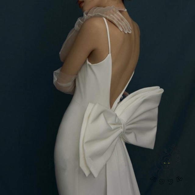 生活快適特集 店長太鼓判 フィッシュテール パフスリーブ 背中リボン取り外し可能 【パワフル】ウェディングドレス ウエディング 今だけ Vネック 新登場 マーメイドライン パーティードレス 背空き ランキング常連 トレーン付きドレス ウェディング お買い得プライス