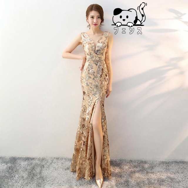 レビュー高評価商品 店長太鼓判 在庫わずか 袖なし 手作りスパンコール ロング ビッグスリット入り パーティードレス 大きいサイズ XL 発表会 ワンピース S L マーメイド 売上急増中 M 手縫 ロングドレス イブニングドレス 披露宴 2XL 軽量仕様 XS 送料無料実施中