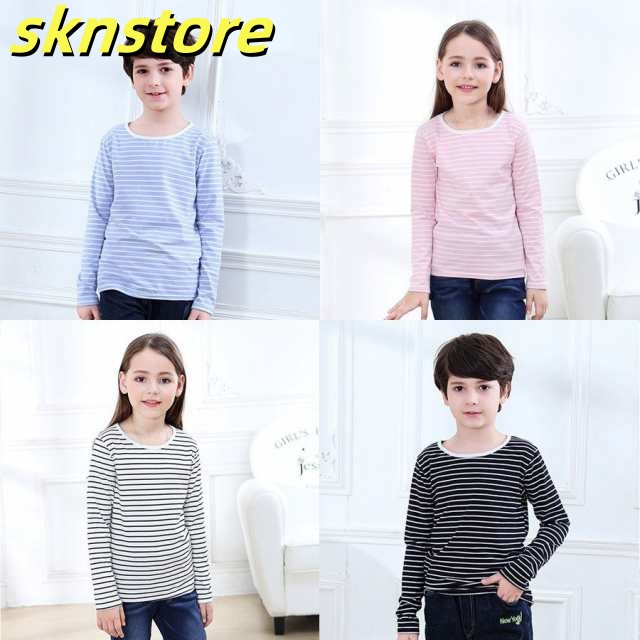 長袖Tシャツ ボーダーTシャツ ロンT 長袖カットソー トップス 春 秋 冬 子供服 こども服 男の子 女の子 小学生 キッズ ボーダー柄 クルーネッ