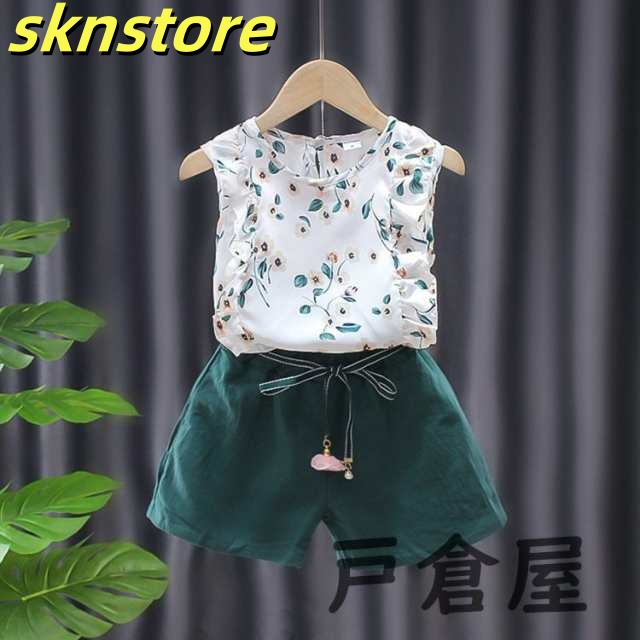 子供服 女の子 夏服 セットアップ 上下セット 半袖 tシャツ ショートパンツ ズボン 韓国子供服 キッズ ジュニア ベビー服 戸倉屋 可愛い 新品 160 150 130 120