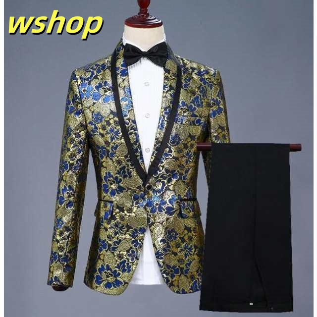 家中時間充実化 毎日使える便利品 キラキラ 歌手 花柄 上下セット 司会 コスプレ スーツ 舞台衣装 送料無料 メンズ ダンスウェア 】演出服 セットアップ フォーマル 新登場 ステージ衣装 SNS話題 【wshop ヒップホップ 送料無料実施中