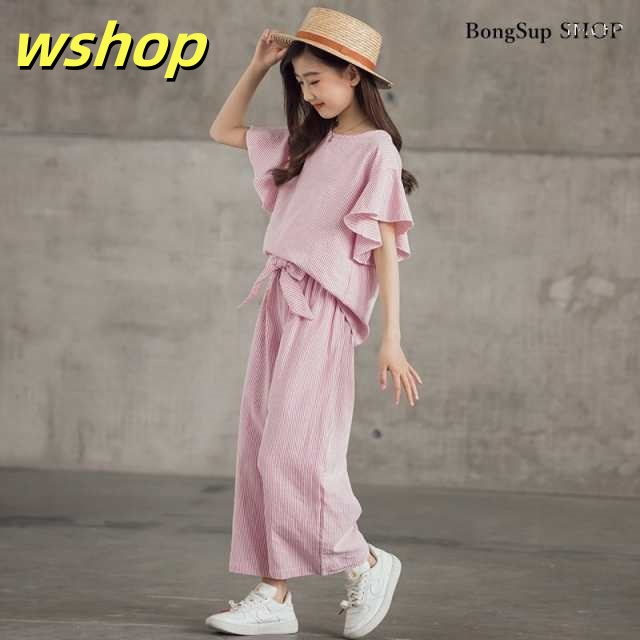 レビュー高評価商品 ギフトにも最適 通学着 【wshop 2点セット 売上急増中 上下セット 在庫わずか 春夏着 袖なし 可愛い Tシャツ 女の子 】子供服 キッズ 韓国子供服 小学生 コットンパンツ 長ズボン 新登場 おしゃれ セットアップ 数量限定入荷_3