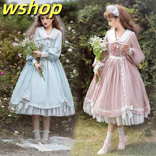 売れ筋アイテム 多機能デザイン セットアップ SNS話題 長袖 収納便利 ヘッドドレス ロリータワンピース 在庫わずか ワンピース 【wshop 水色 お嬢様 洋服 ピンク フリル 】ロリータ Lolita お買い得プライス