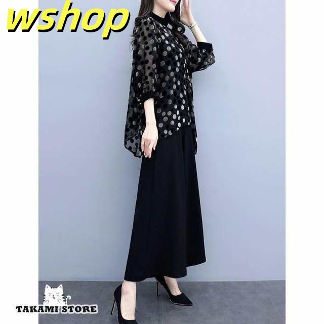 季節限定アイテム 多機能デザイン 【wshop ドレス 結婚式 在庫わずか 袖あり 黒 ランキング常連 話題商品 ワイドパンツ お呼ばれ 大 体型カバー パンツ セットアップ 長袖 韓国 ゆったり パーティードレス 】パンツドレス 数量限定入荷_3