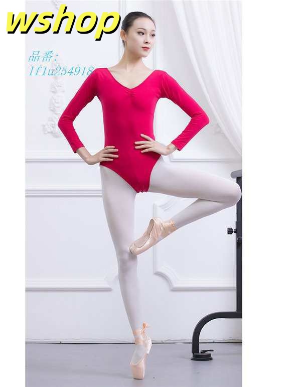 wshop 】バレエ レオタード 大人用 Vネック ジュニア 長袖 無地