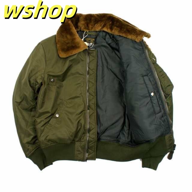 新登場 SNS話題 ジャケット フライトジャケット ミリタリー ウール アウター ブルゾン 新品 米軍 【wshop b-15 取り外し可能 ムートンボア カスタムメイド ミリタリージャケット メンズ 】ミリタリー アウトドア ウール襟元 在庫わずか_3