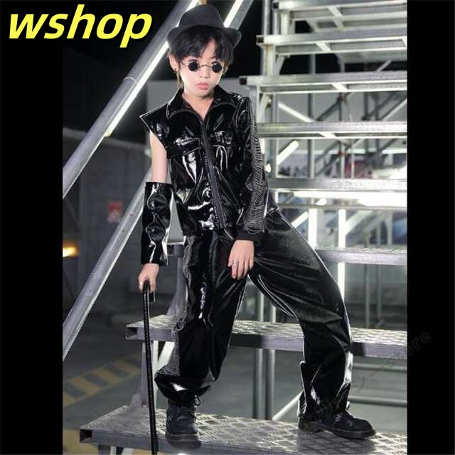 季節限定アイテム ギフトにも最適 】キッズダンス衣装 ステージ服 男の子 ショートパンツ トップス 光沢感 キッズ 【wshop 軽量仕様 女の子 在庫わずか セットアップ pu ライダースジャケット 売上急増中 ダンス衣装 子供ダンス 舞台服 送料無料実施中
