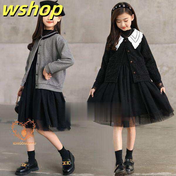 家中時間充実化 品質安心 女の子 キッズ 】子供服 誕生日 軽量仕様 お ピアノ ブラック ワンピース 発表会 入学式 グレー 秋冬 結婚式 カーディガン セットアップ 【wshop フォーマル 2点セット こどもドレス 今だけ SNS話題 送料無料実施中