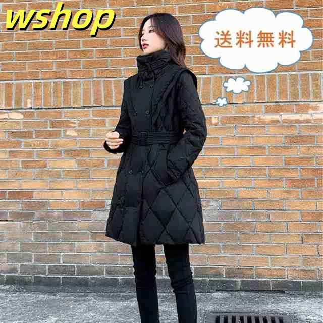 生活快適特集 品質安心 ロング 冬 可愛い レディース ダウンジャケット アウター 【wshop 軽量 きれいめ 中綿コート フェイクダウン 売上急増中 即納OK 今だけ ベルト付き 】ダウンコート 送料無料実施中
