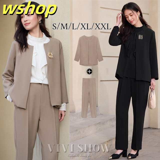 注目ランキング上位 店長太鼓判 ロング丈 レビュー高評価 】セットアップ ノーカラー レディース 長袖 オケージョン 収納便利 ジャケット 在庫わずか テーパード 【wshop オシャレ パンツ フォーマル 即納対応中