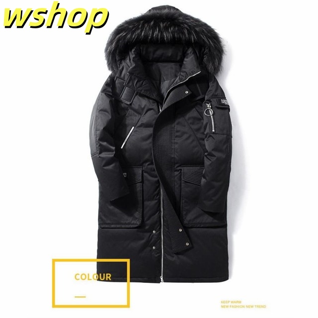 メンズ 黒 Lサイズ ダウンジャケット フェイクファー付き wshop