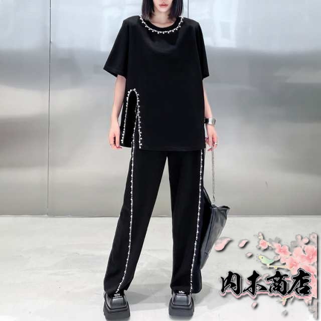 新登場 シンプル レディース SNS話題 パール付き 半袖 とらみ ロング セットアップ 敬老の日 プリント トップス ストレッチ カジュアル プレゼント モード系 パンツスーツ パンツ 上品 変形 Tシャツ 個性的 夏 2点セット ワイドパンツ 新登場 SNS話題 送料無料 パール付き 半袖 とらみ ロング シンプル
