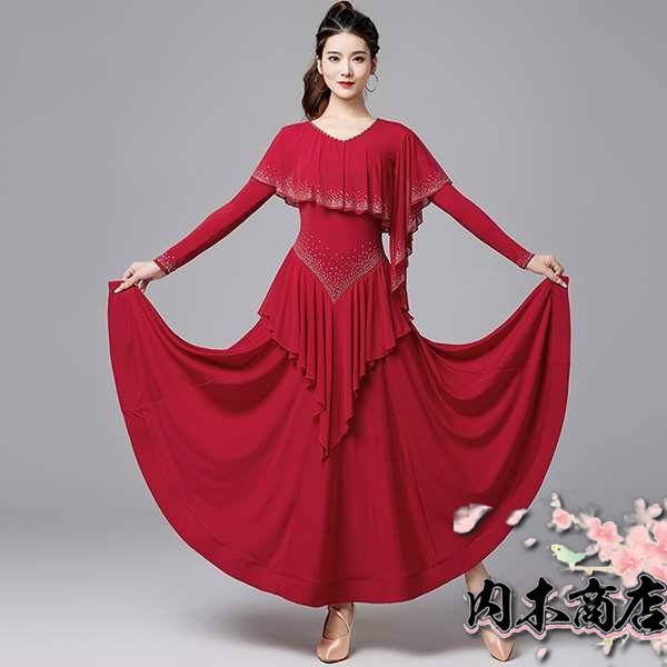 売れ筋アイテム ランキング常連 店長太鼓判 社交ダンス衣装 在庫わずか ワンピース 長袖 ドレス 収納便利 パーティー 社交ダンス 練習着 フリル スタンダード お買い得プライス