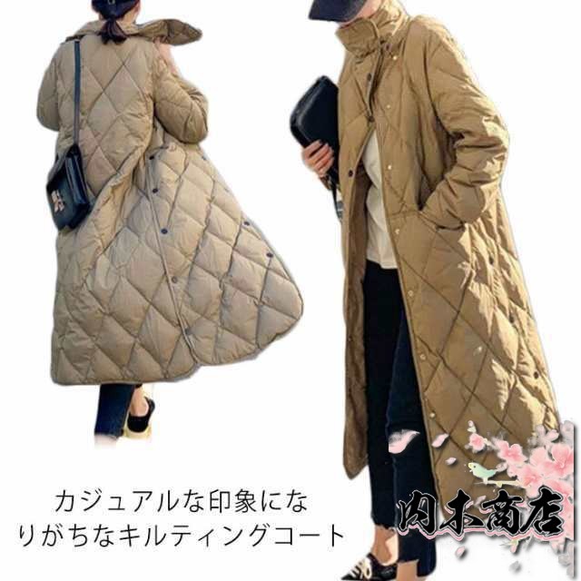 レビュー高評価商品 レビュー高評価 多機能デザイン レディース 軽量 ロングコート ジャケット 中綿ジャケット キルティングロングコート アウター キャメル アウターノーカラーコート ロング キルティングジャケット 収納便利 胸プリント 今だけ 送料無料