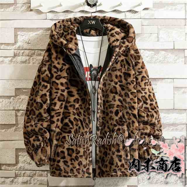 ファーコート メンズ コート ヒョウ柄 コート フェイクファー 折り襟 大きいサイズ ゆったり 上着 暖かい 冬新作 防寒