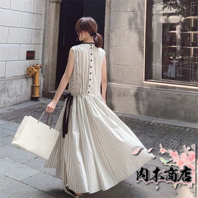 売れ筋アイテム レビュー高評価 レディース 店長太鼓判 オシャレ ストライプ 新作 Aライン 今だけ マキシ丈 ロング 蝶結び 収納便利 春夏 韓国風 上品 ノースリープ ド 着痩せ ワンピース お買い得プライス