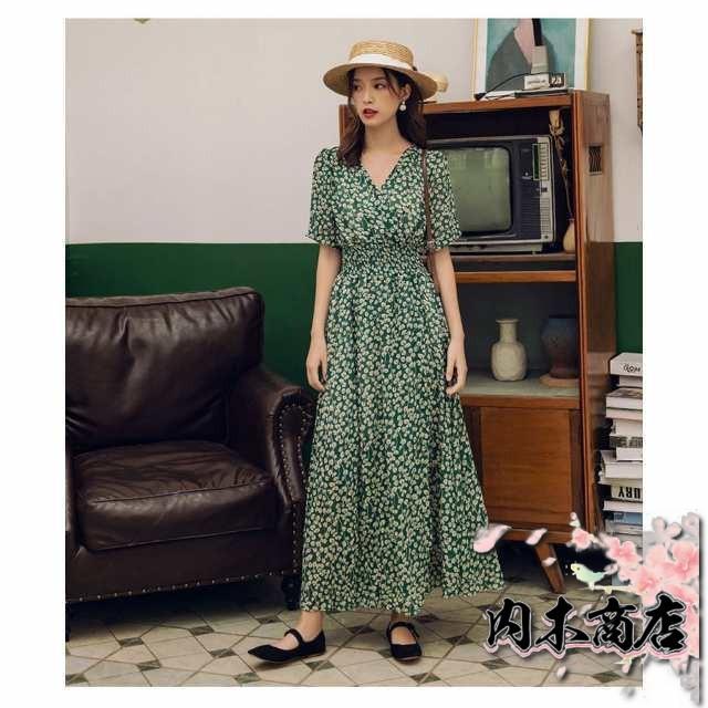 レビュー高評価 人気急上昇 レディース 在庫限りの大特価 毎日使える便利品 40代 30代 今だけ Vネック ワンピース キレイめ 花柄シ ロングフレアスカートひざ下 オシャレ 春夏半袖ワンピース マキシワンピース お買い得プライス