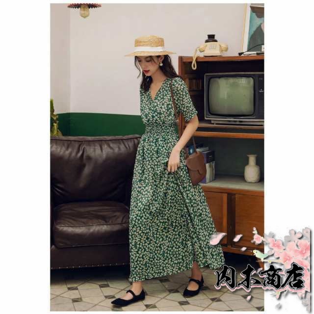 レビュー高評価 人気急上昇 レディース 在庫限りの大特価 毎日使える便利品 40代 30代 今だけ Vネック ワンピース キレイめ 花柄シ ロングフレアスカートひざ下 オシャレ 春夏半袖ワンピース マキシワンピース お買い得プライス