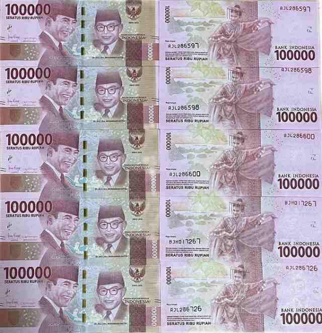 【鑑定書付き】 インドネシア紙幣 10枚セット 100000ルピア 10万ルピア 計100万ルピア 高額紙幣 極美品 2016年 インフレ 世界 外国 貨幣