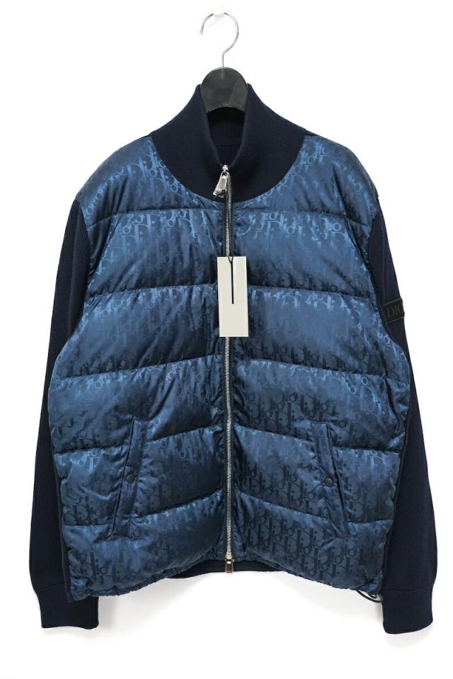DIOR ディオール Oblique knit Puffer Jacket オブリークダウン切替 リブニット ジャケット XLサイズ ネイビー213M435AT373【中古】新古品の通販は