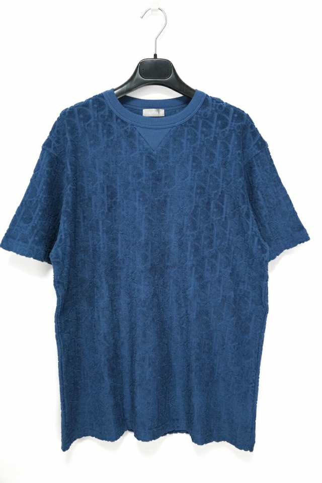 DIOR ディオール オブリーク パイル地 Tシャツ テリーコットン ボックスシルエット Sサイズ ブルー 113J692A0614【中古】新古品