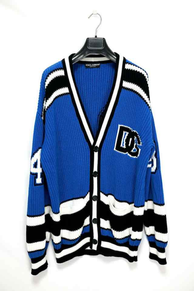 Dolce & Gabbana logo-patch ribbed-knit cardigan ドルチェ&ガッバーナ ロゴパッチ ニット カーディガン ブルーコットン Sサイズ【中古