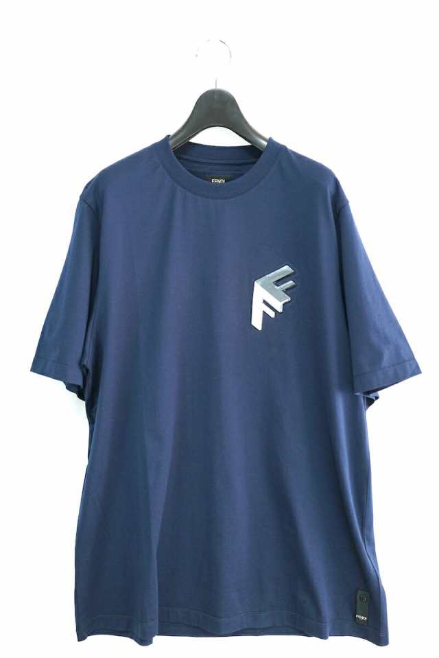FENDI T-Shirt L.J.FF BLOCK EMB MoonLight フェンディ Tシャツ ブロック ロゴ パッチ ネイビー Mサイズ Lサイズ FY1217 APMC【中古】新古品