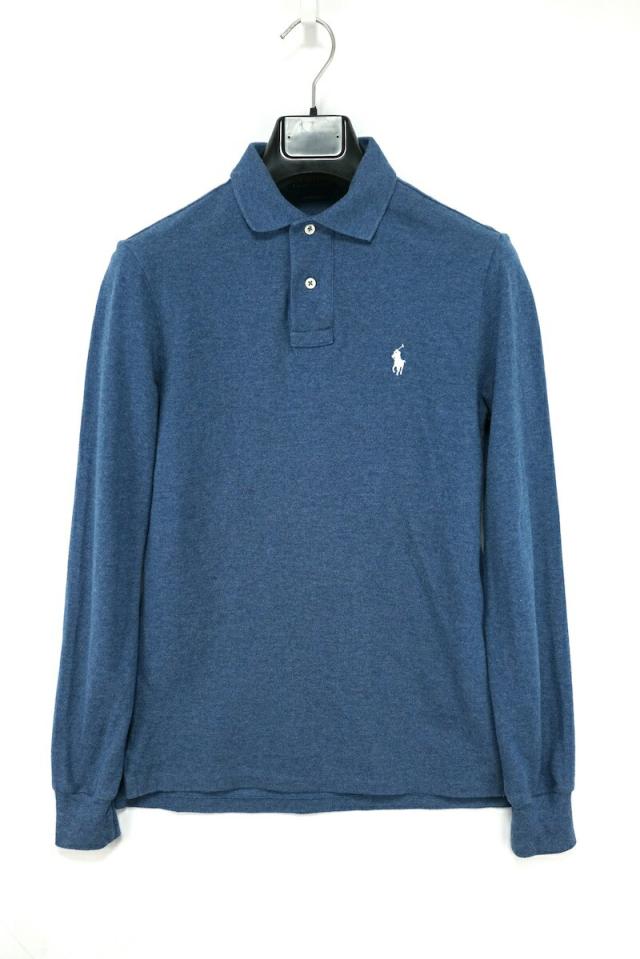 POLO RALPH LAUREN ポロ ラルフローレン CUSTOM SLIM FIT カスタムスリムフィット 長袖 ポロシャツ ワンポイント 刺繍 ネイビー XSサイズ コットン100％【中古】の通販は
