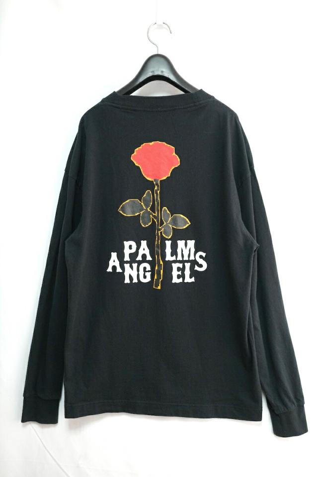 PALM ANGELS Men's Black Back Rose Printing Long Sleeves パームエンジェルス バックプリント ローズ ロングTシャツ 長袖 ブラック Lサイズ PMAB002E20JER002【中古】の通販は 8,250円