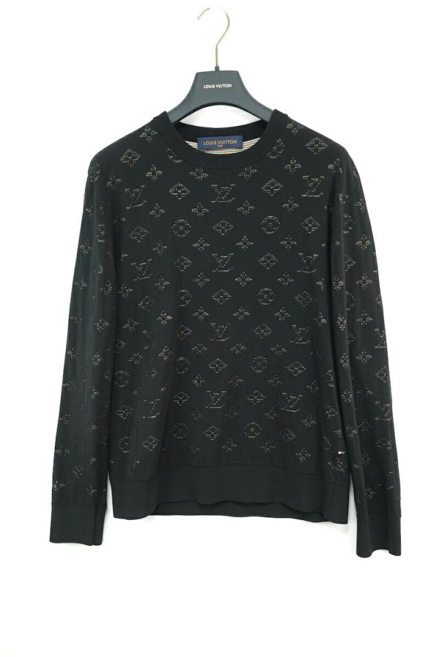 20SS LOUIS VUITTON  Drop Needle Monogram Crewneck Knit  ルイヴィトン ドロップニードル モノグラム クルーネック ニット ブラック マルチカラー Mサイズ 1A5V5H【中古】の通販は